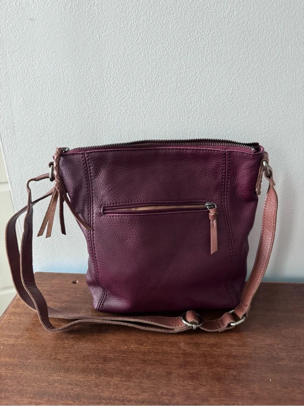 Leather Crossbody Bag in Deep Plum